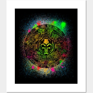 Spray Paint Aztec Calendar Skull - Graffiti Raving Design Posters and Art